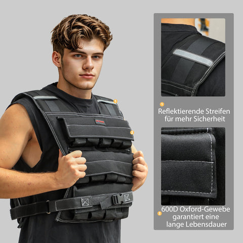 Rootz 15kg Adjustable Weighted Vest - Training Vest - Weight Vest with Straps - Even Weight Distribution - 50L x 40W cm