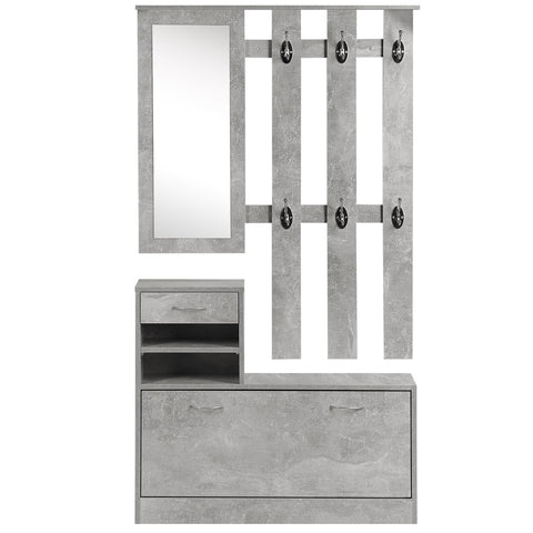 Rootz 3-in-1 Entrance Furniture Set - Wardrobe Set - Hallway Organizer - Shoe Storage & Mirror - Concrete Grey - 90x24x102 cm