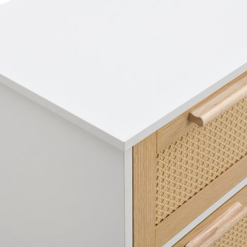 Rootz High-Quality Rattan Cabinet - 4 Drawer Storage - Solid Wood Handles - Durable & Stylish - 80L x 80W x 38H cm