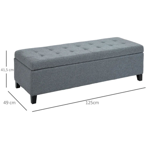 Rootz Bench With Storage - Ottoman - Hallway Bench - Button Stitching - Imitation Linen - Eucalyptus Wood - Gray - 125.1cm x 48.9cm x 41.3cm