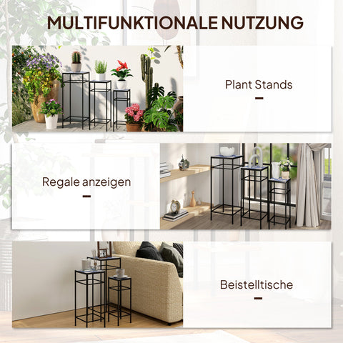 Rootz 3 Piece Plant Stand Set - Flower Display - Exhibition Shelf - Rust-Resistant - 28x28x71cm, 23x23x61cm, 18x18x51cm