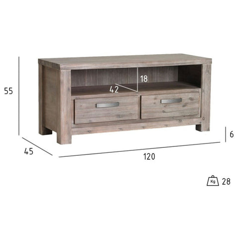 Rootz TV-tafel - Entertainmentconsole - Mediastandaard - Massief acacia en MDF - Voldoende opbergruimte - Duurzame constructie - Eenvoudig onderhoud - 120 cm x 45 cm x 55 cm