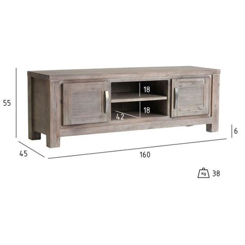Rootz TV-tafel - Entertainmentconsole - Mediastandaard - Massief acaciahout en MDF - Voldoende opbergruimte - Elegant ontwerp - Duurzaam en stevig - 160 cm x 45 cm x 55 cm