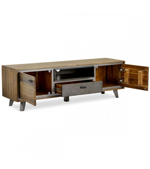 Rootz TV-tafel - Mediaconsole - Televisiestandaard - Massief acaciahout en MDF - Voldoende opbergruimte - Duurzaam - Stijlvol - 160 cm x 42 cm x 50 cm