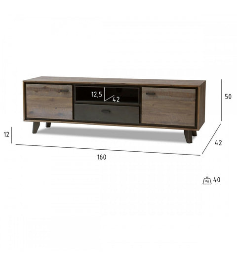 Rootz TV-tafel - Mediaconsole - Televisiestandaard - Massief acaciahout en MDF - Voldoende opbergruimte - Duurzaam - Stijlvol - 160 cm x 42 cm x 50 cm