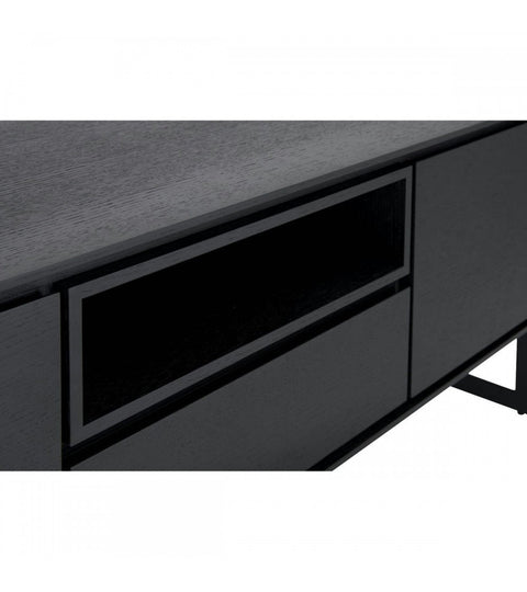 Rootz TV-tafel - Mediaconsole - Entertainmentstandaard - Duurzaam metalen frame - Verfijnd zwart eikenfineer - Veel opbergruimte - 160 cm x 45 cm x 50 cm