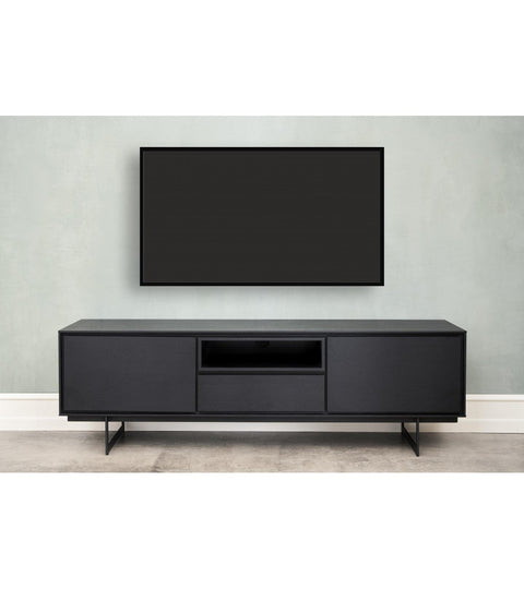 Rootz TV-tafel - Mediaconsole - Entertainmentstandaard - Duurzaam metalen frame - Verfijnd zwart eikenfineer - Veel opbergruimte - 160 cm x 45 cm x 50 cm