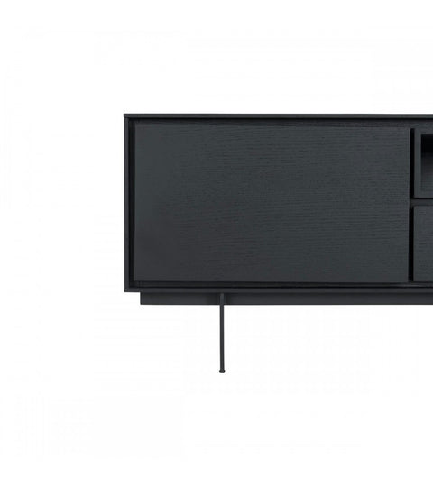 Rootz TV-tafel - Mediaconsole - Entertainmentstandaard - Duurzaam metalen frame - Verfijnd zwart eikenfineer - Veel opbergruimte - 160 cm x 45 cm x 50 cm