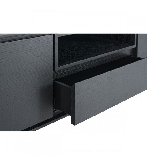 Rootz TV-tafel - Mediaconsole - Entertainmentstandaard - Duurzaam metalen frame - Verfijnd zwart eikenfineer - Veel opbergruimte - 160 cm x 45 cm x 50 cm