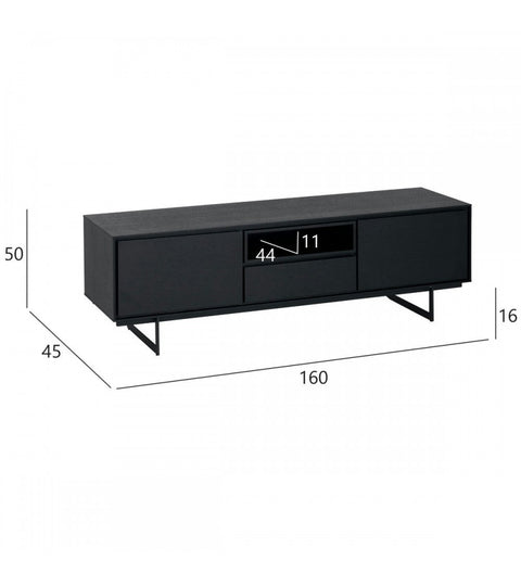Rootz TV-tafel - Mediaconsole - Entertainmentstandaard - Duurzaam metalen frame - Verfijnd zwart eikenfineer - Veel opbergruimte - 160 cm x 45 cm x 50 cm