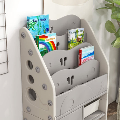 Rootz Kids Room Shelf Storage Rack - Bookcase - Cupboard - Children Organizational Skills - HDPE - 67cm x 29cm x 98cm