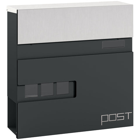Rootz Grey Wall Mounted Mailbox - Outdoor Postbox - Lockable Mail Holder - Weather Resistant - 37cm x 10.5cm x 37cm