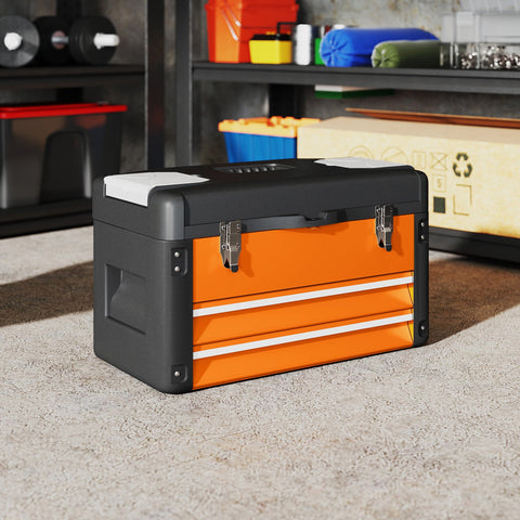 Rootz Tool Box - Storage Chest - Steel Organizer - Scratch & Rust Resistant - 49.7cm x 25.3cm x 28.9cm