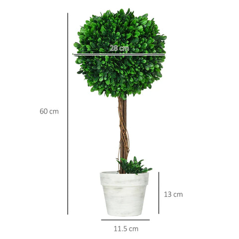 Rootz Set Van 2 Kunstbuxus - Kunstplanten - Inclusief Kunstmos - 1 Plantenbak - Groen - 28 cm x 28 cm x 60 cm