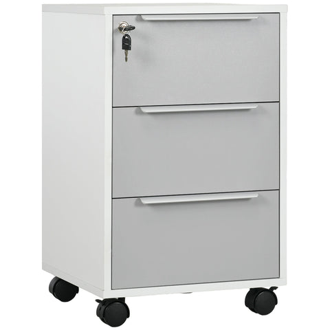 Rootz Office Trolley - Mobile Cabinet - File Organizer - Secure Lock - 40 x 40 x 63.5 cm - White/Grey