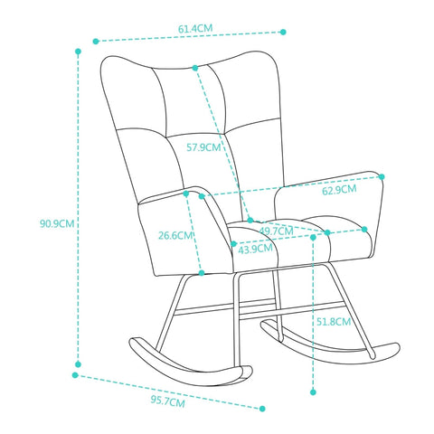 Rootz High Back Rocking Chair - Armchair - Recliner Chair - Soft Velvet Fabric - 63.9cm x 95.7cm x 90.9cm