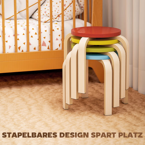 Rootz 4 Stack Set Stools - Colorful Kitchen Chairs - Birch Plywood Seating - Stable & Secure - 36cm x 36cm x 30cm