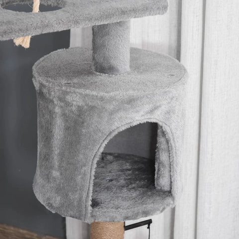 Rootz Scratching Post - Cat Tree - 1 Cat Cave - Cat Bed - 1 Hammock - Including Toys - Chipboard - Light Gray - 48cm x 48cm x 120cm