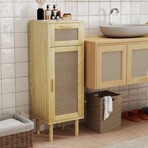 Rootz Bathroom Cabinet- Storage Cabinet- Bohemian Cabinet - Rattan Cabinet - Adjustable Shelves - 32cm x 30cm x 92cm