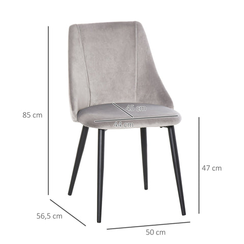 Rootz Set of 2 Dining Chairs - Kitchen Chairs - Velvet Upholstered - Comfort & Style - Metal Legs - 50W x 56.5D x 85H cm - Gray