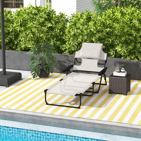 Rootz Foldable Garden Lounger - Sun Lounger - Beach Lounger - Adjustable Comfort - 72cm x 194cm x 89cm Cream