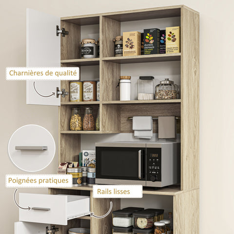 Rootz Modern Kitchen Storage Cabinet - Dining Room Buffet - Adjustable Shelves - Elegant Design - 80cm x 35cm x 180cm - White, Brown Finish