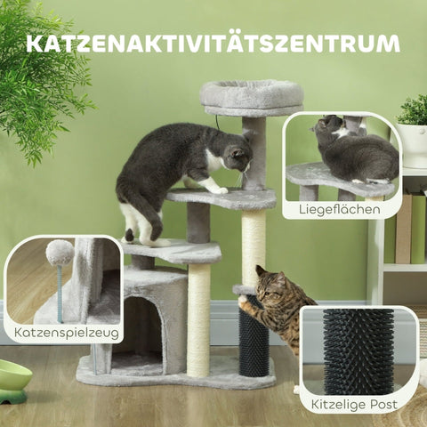 Rootz Cat Tree Activity Center - Cat Condo - Scratching Post - Play Balls - Plush Cozy Bed - Chipboard - Sisal - 60cm x 39cm x 87cm