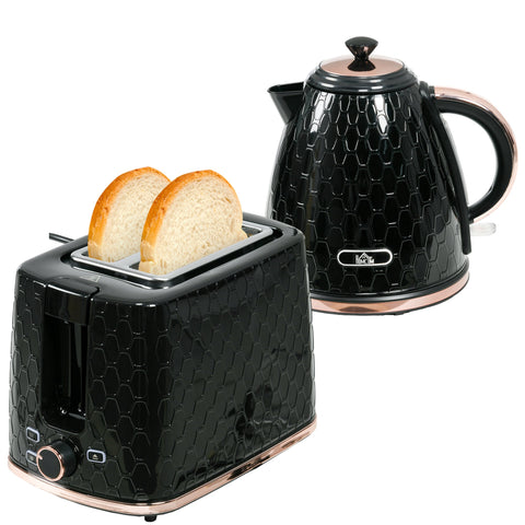 Rootz Kettle and Toaster Set - Quick Boil - Even Browning - LED Display - Black - 1.7L Capacity - 27.4x17.7x18.8cm