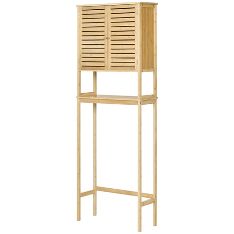 Rootz Bamboo Toilet Shelf - Over Toilet Bathroom Organizer - Storage Cabinet - Space Saving - 60 x 23 x 173 cm