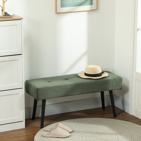 Rootz Upholstered Bench - Bed End Bench - Shoe Bench - 13cm Foam Cushion - 100 x 36 x 45 cm - Green