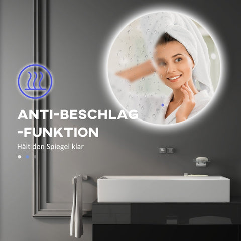Rootz Round LED Bathroom Mirror - Wall Mirror - Backlit Mirror - Adjustable Brightness - Anti-Fog - Touch Switch - 70cm x 70cm x 3.5cm