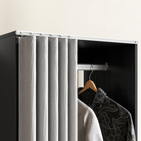Rootz Mobile Wardrobe with Curtain - Portable Closet - Clothes Rail - Easy Mobility - 60cm x 40cm x 128cm