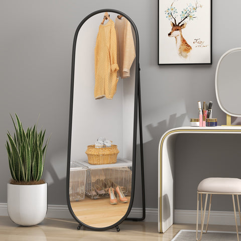 Rootz Oval Full Body Mirror - Free-Standing - Metal Frame - Enhances Room Brightness - 40x160cm Black