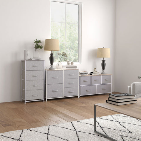 Rootz Chest of Drawers - Storage Furniture - 5 Drawer Dresser - Space-Saving - 100 x 30 x 54 cm - Steel Frame -   Grey Wood Finish