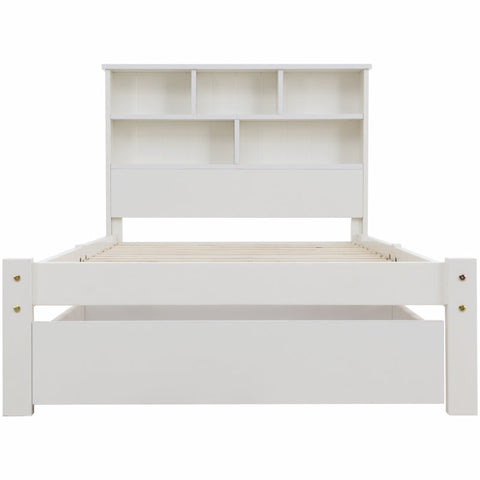 Rootz Solid Wood Single Bed - Storage Bed - Bookcase Headboard - Sturdy & Stylish - 219cm x 100cm x 93cm