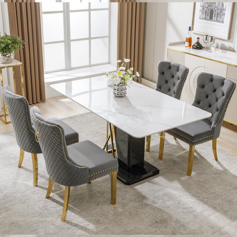 Rootz 4 Piece Set Dining Chairs - Upholstered Chairs - Nail Head Trim Chairs - Luxurious Comfort - 51cm x 65.5cm x 95cm