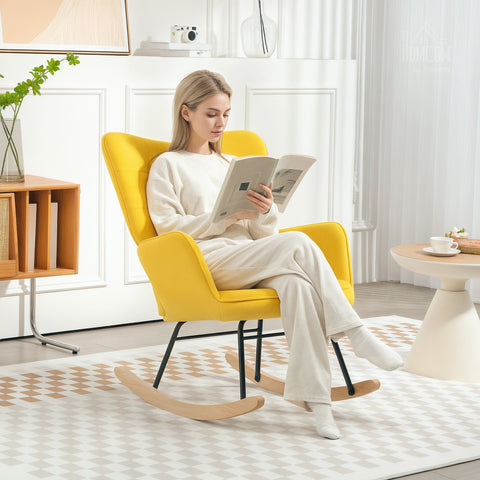 Rootz Rocking Chair - Velvet Chair - Steel Frame - Relaxation - 71 x 98 x 101 cm - Yellow Velvet Cover