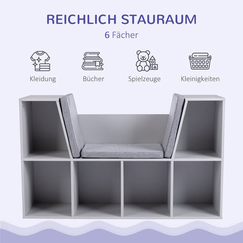 Rootz 2-in-1 White & Grey Children's Shelf - Bench - Storage Unit - Easy Organization - 103cm x 30cm x 62cm