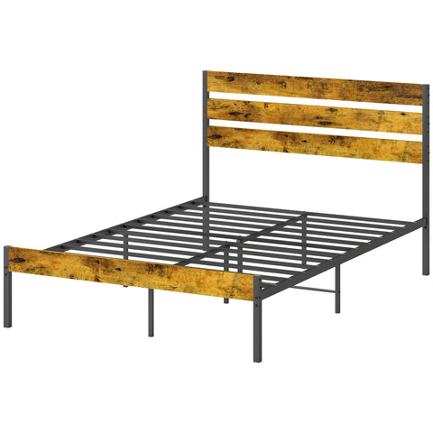 Rootz Double Bed Frame - Industrial Bed - Steel Frame - Supports 330kg - 141cm x 210cm x 105.5cm - Transform Bedroom Elegantly