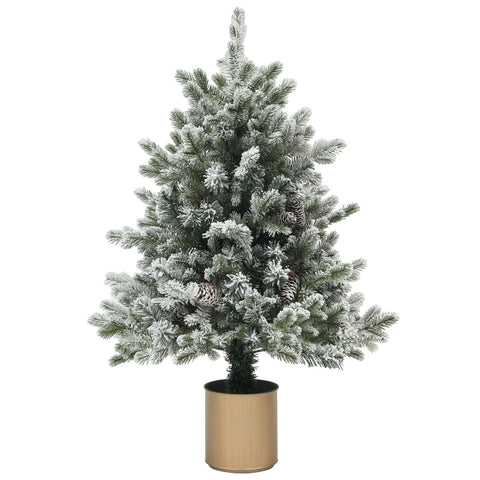 Rootz Christmas Tree - Artificial Christmas Pine - Snowy Ends - Flame Retardant - 100cm x 60cm - Pine Cones - Festive Decorations.