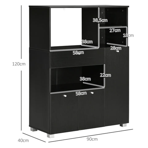 Rootz Microwave Furniture - Kitchen Cabinet - Storage Unit - Multiple Compartments - 90L x 40W x 120H cm - Modern & Elegant Design