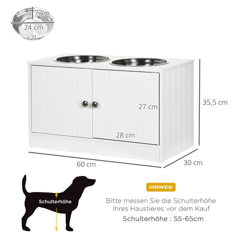 Rootz Dog Feeding Station - Pet Feeding Station - Elevated Dog Feeder - Ample Storage - Secure Magnetic Doors - Hygienic Stainless Steel Bowls - 60L x 30W x 35.5H cm - MDF and Stainless Steel