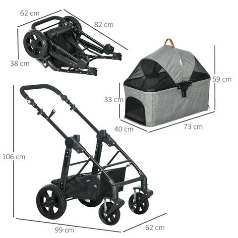 Rootz Folding Dog Buggy - Pet Stroller - Foldable Trolley - Shock absorbing - Adjustable Handlebar - Light Brown - 99cm x 62cm x 106cm