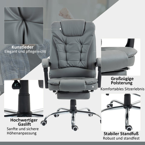Rootz Office Chair with Footrest - Desk Chair - Adjustable Backrest - Comfort Seating - 64.5cm x 69cm x 117cm - Grey/Black