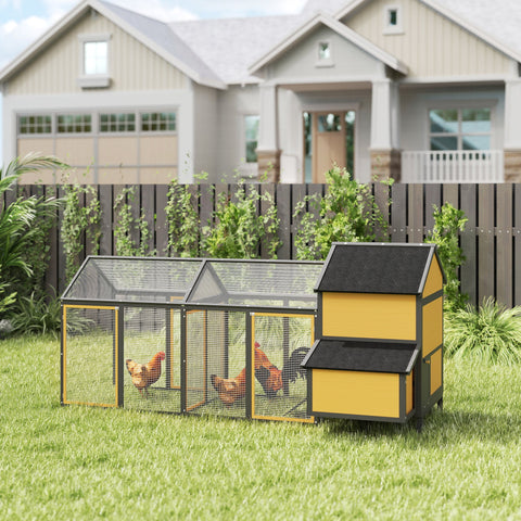 Rootz Small Animal Chicken Coop - Poultry Stable - Weatherproof Yellow Enclosure - Predator Protection - 247cm x 125cm x 113.5cm