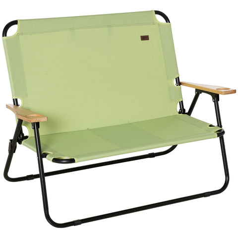 Rootz 2-Seater Camping Chair - Foldable Deck Chair - Outdoor Fishing Chair with Cup Holder - Durable Steel & Oxford Fabric - 141cm x 67cm x 80cm