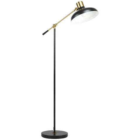 Rootz Industrial Design Floor Lamp - Adjustable Lighting - Flexible Frame - Foot Switch - 80cm x 30cm x 124-165cm - Black + Gold