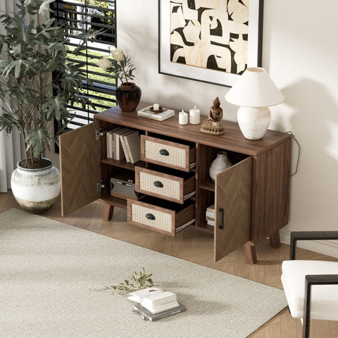 Rootz Stylish Sideboard - Storage Cabinet - Elegant Buffet - Timeless Design - Herringbone Pattern - 120L x 40W x 84H cm
