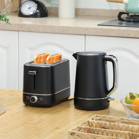 Rootz Kettle & Toaster Set - Breakfast Set Duo - Black, Grey- Quick Heating - Toaster Dimensions 27.2 x 15.6 x 18.5 cm