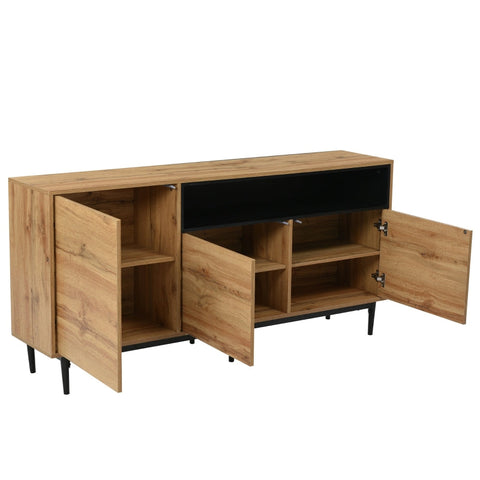 Rootz Modern Sideboard - Buffet Cabinet - Storage Console - Adjustable Shelves - 160L x 35W x 76H cm - Black Wood Finish - Easy Assembly